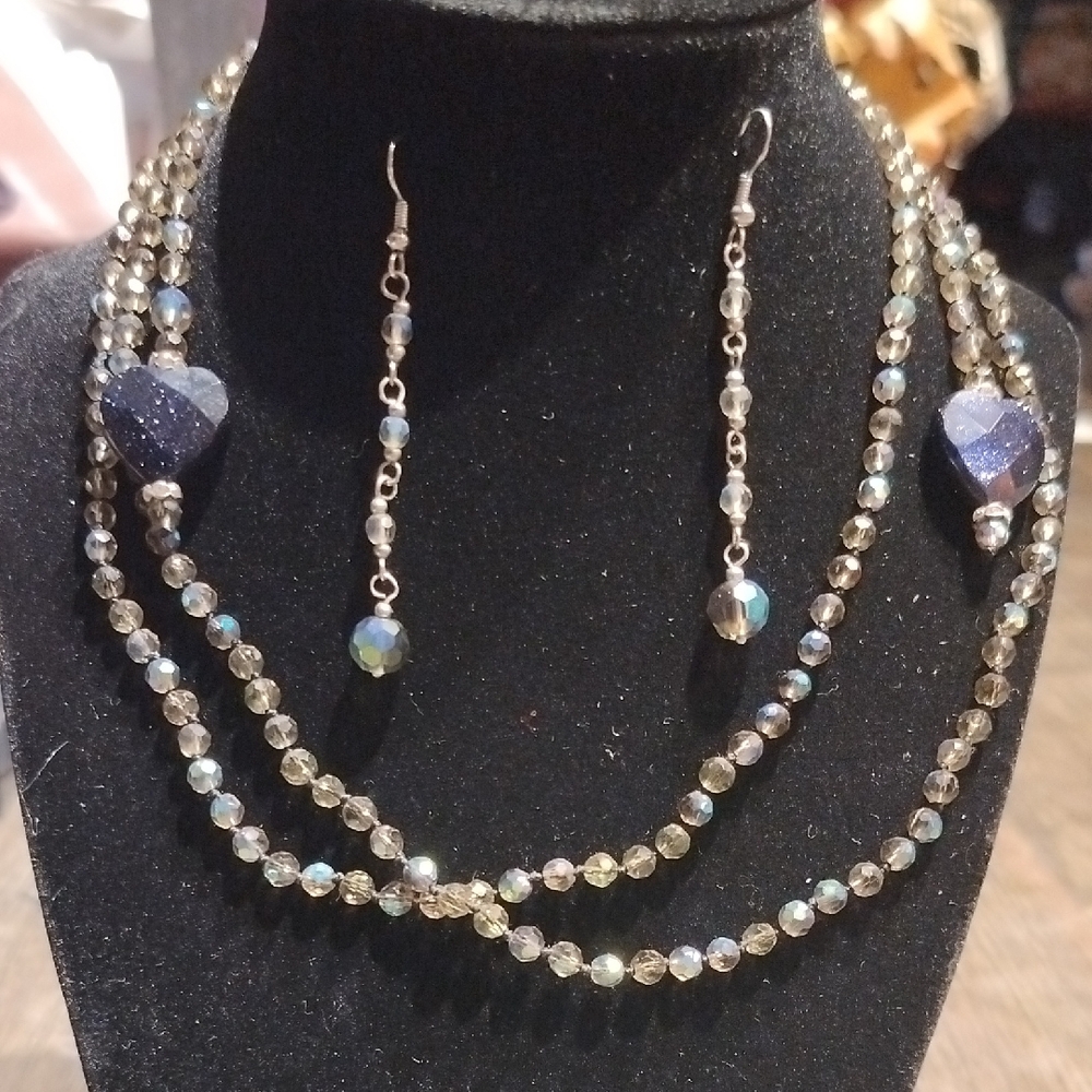 Park Lane Elegant Blue and Silver Beaded Necklace and Earring Set